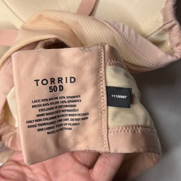 Torrid 50D Blush Lace Push-Up Plunge Bra Romantic Plus Size Lingerie - Picture 4 of 4